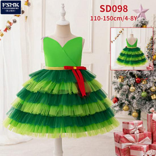 Vestido de Fiesta de Princesa con Manga Abullonada de Árbol de Navidad para Niñas