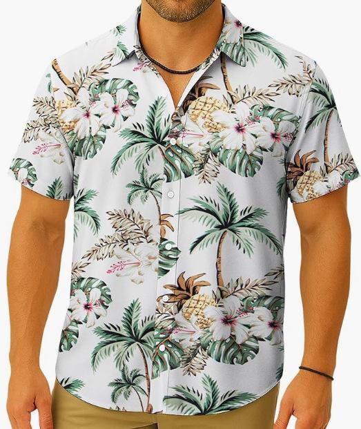 

Summer Men s Beach Shirt Printed Hawaiian Short Sleeve Flower Shirt Boys 5XL
