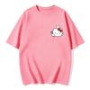 Womens 2026 New Hello Kitty Cartoon Printed Pure Cotton Womens Short Sleeved Tshirt Casual Trend Round Neck Womens Tshirt