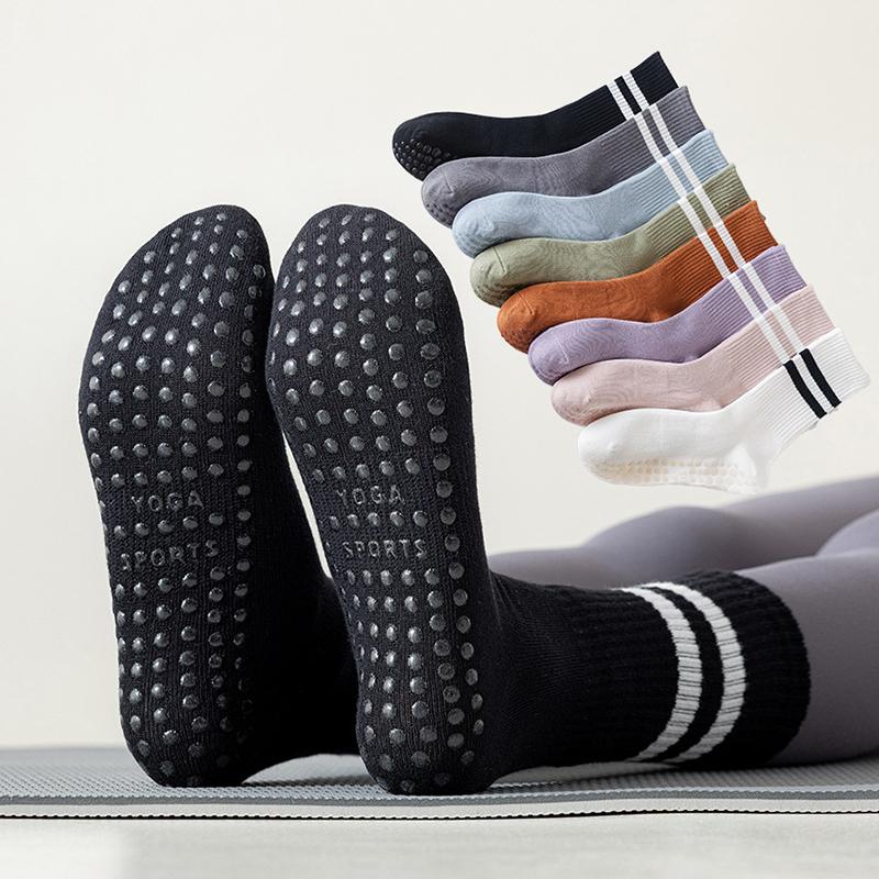 Pamuklu Kalınlaştırılmış Yoga Çorapları Kaymaz Orta Boy Pilates Çorapları Yer Çorapları Kadın İç Mekan Dans Fitness Spor Çorapları