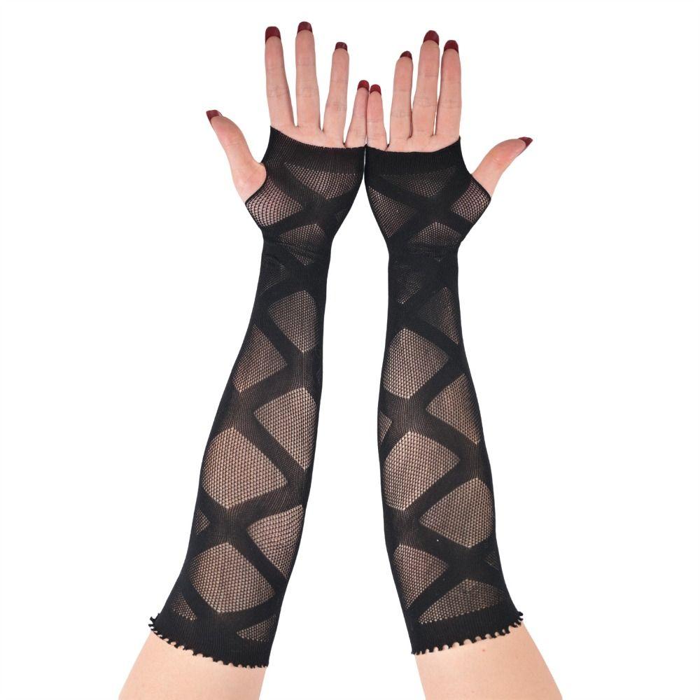 Star Fishnet Long Mesh Gloves Performance Dance Fingeless Gloves Halloween Costume