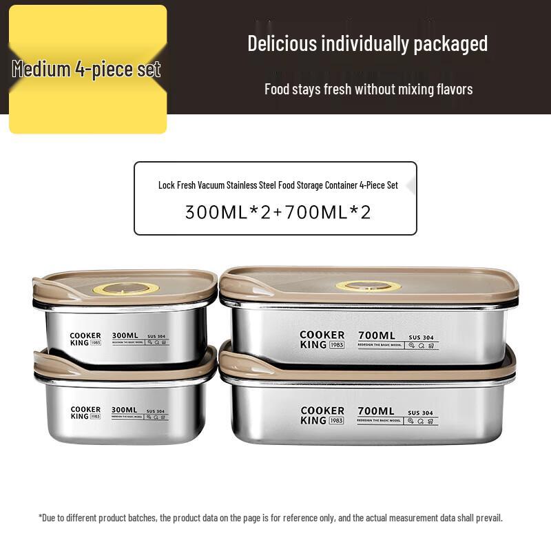 COOKER KING 304 Stainless Steel Vacuum Food Storage Container 4-Piece Set