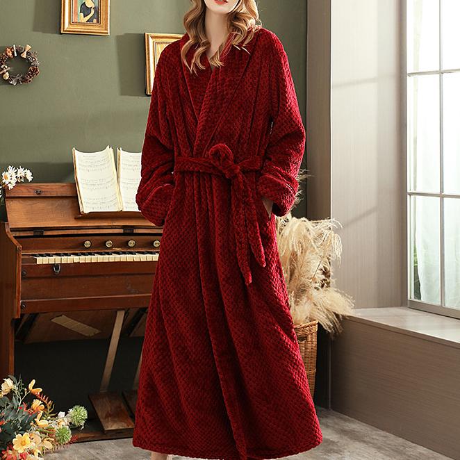 Coral Fleece Župan s dlouhým rukávem Domácí oblečení Silný flanel Pár Župan na spaní Šedá Podzim Zima Wam Volné Společenské oblečení