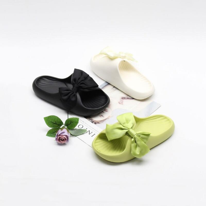 Team Big Ribbon Cushion Slippers Pretty Indoor Shoes black