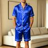 Men's Short Sleeve Pajama Set with Chest Pocket and Two Pocket Shorts for Casual Sleepwear