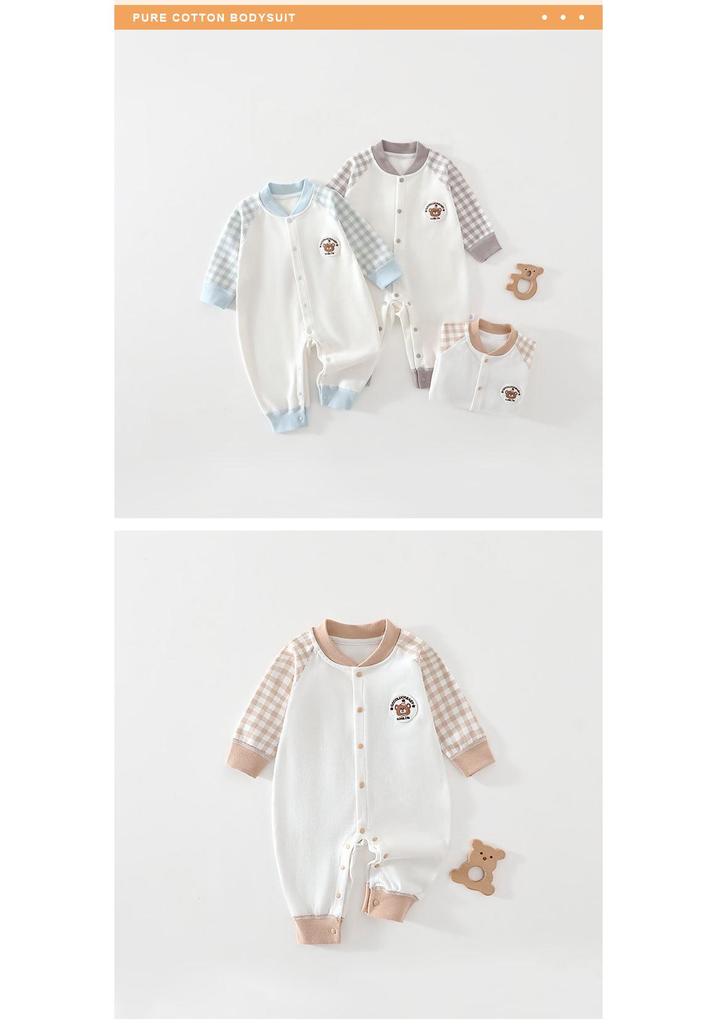 Spring/Autumn Pure Cotton Baby Bodysuit - Cartoon Long-Sleeve Crawling Pajamas for Newborns