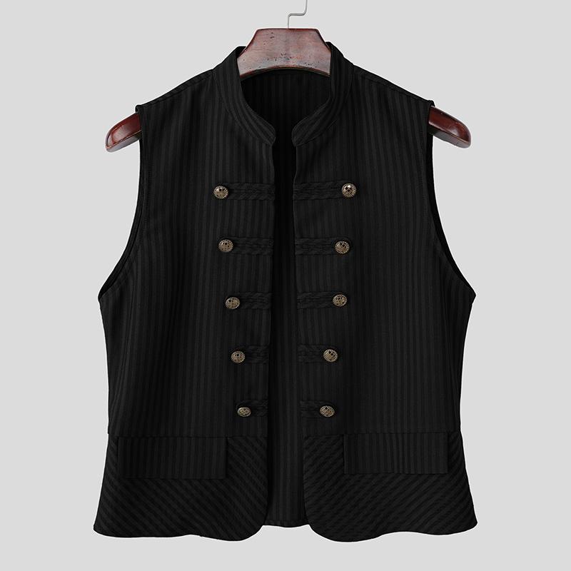 INCERUN Summer Men Sleeveless Striped Open Front Casual Tank Tops Waistcoat Vests M