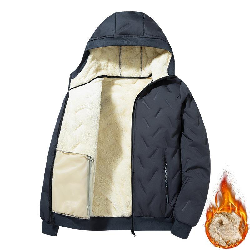 Cotton Jacket Autumn and Winter Men's Hooded Cotton Coat Plus Velvet Thickened Lamb Velvet Jacket Outdoor Warm Cotton Jacket