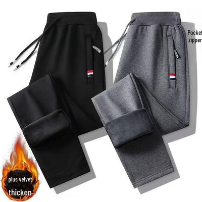 2024 Velvet Thickened Men's Loose Casual Zipper Sweatpants for Autumn and Winter