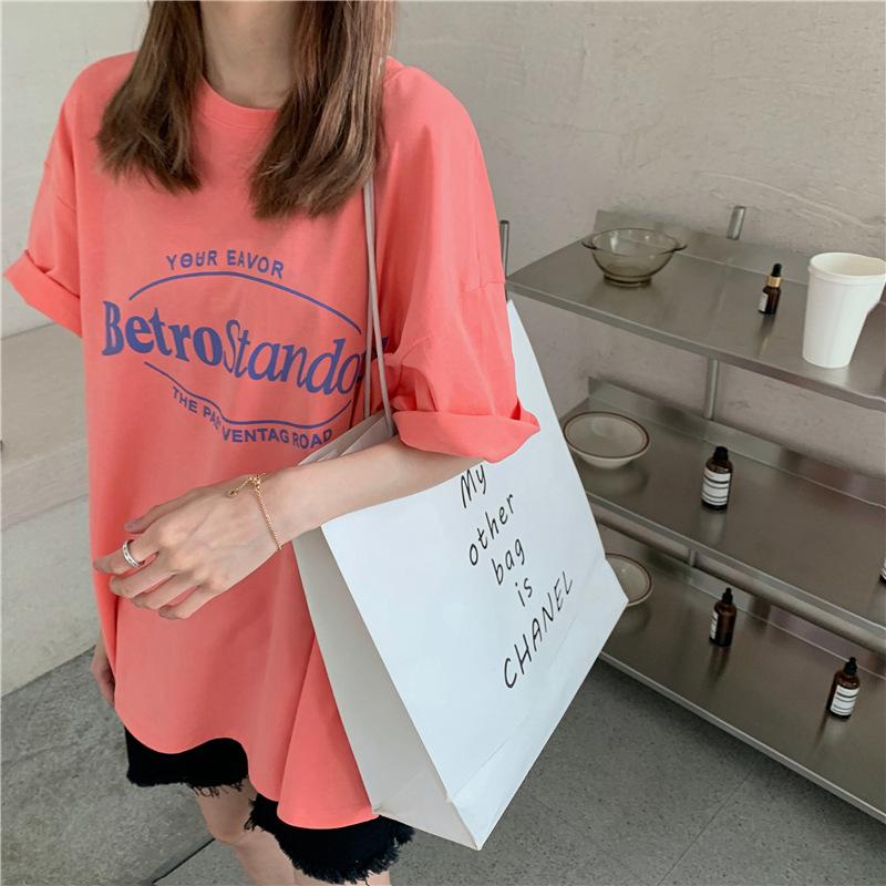 Summer Korean medium and long loose women s clothing alphabet student print top M