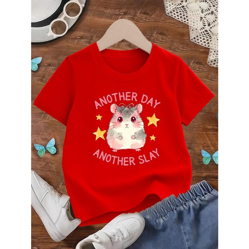 Kids Crewneck Short Sleeve T-Shirt, Cute Hamster Unique Print Casual Tee for Spring Summer School & Outings