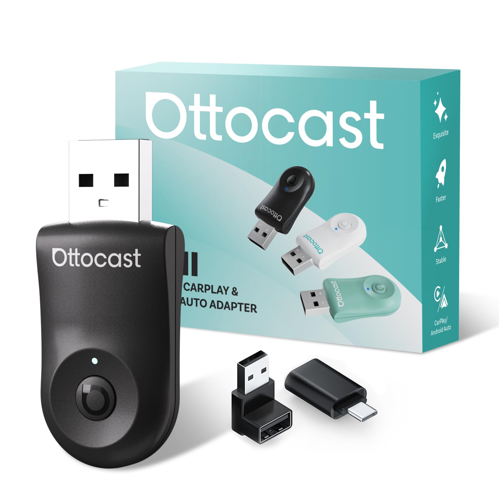 

OTTOCAST MINI 2025 Latest CarPlay Android Auto Wireless Plug Play High Stability For existing wired Auto equipped vehicles Time car navigation чёрный