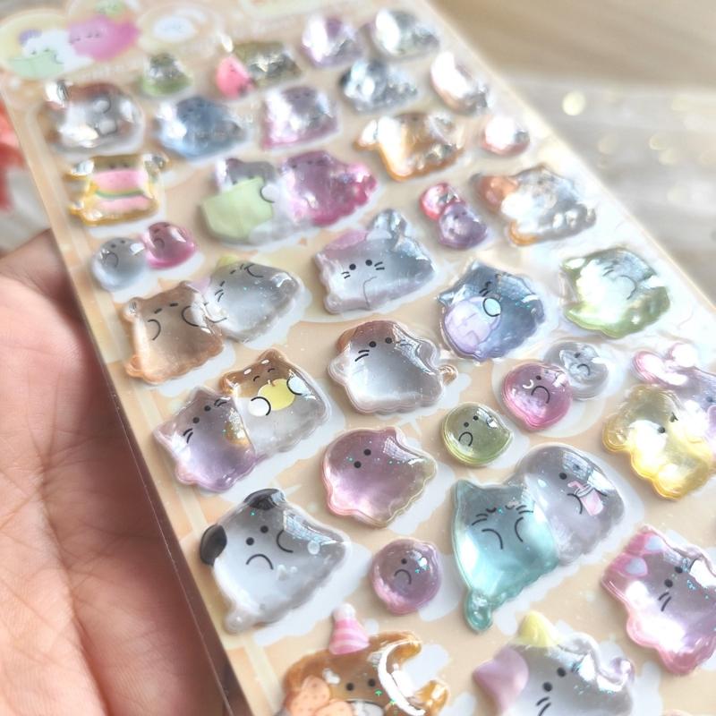 Cartoon Embossed Animal Sticker Waterproof PVC Resin Sticker for Notebook Card Making Phone Cover Kids Room Wall Art