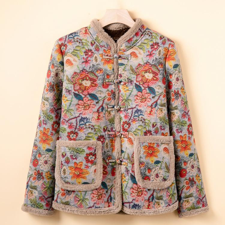 

Новый зимний стиль, хлопковая куртка с толстым плюшем, для женщин среднего и пожилого возраста, модная цветная хлопковая куртка в северо-восточном стиле 5XL