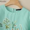 ZANZEA Women Casual Round Neck 3/4 Sleeve Loose Embroidery Blouse