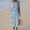 Women's Fashion Casual Long Sleeve Floral Print Round Neck Pocket Elegant Temperament Dress