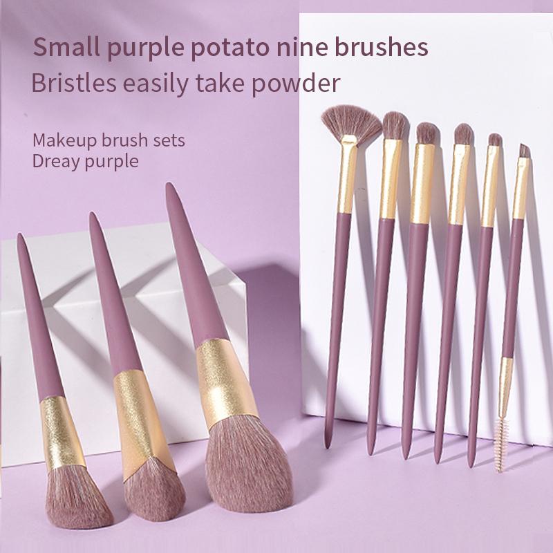 HMU 9pcs Wood Handle Best Synthetic Hair Make Up Brushes Set Vegan Eco Friendly Private Label Purple Makeup Brush Set