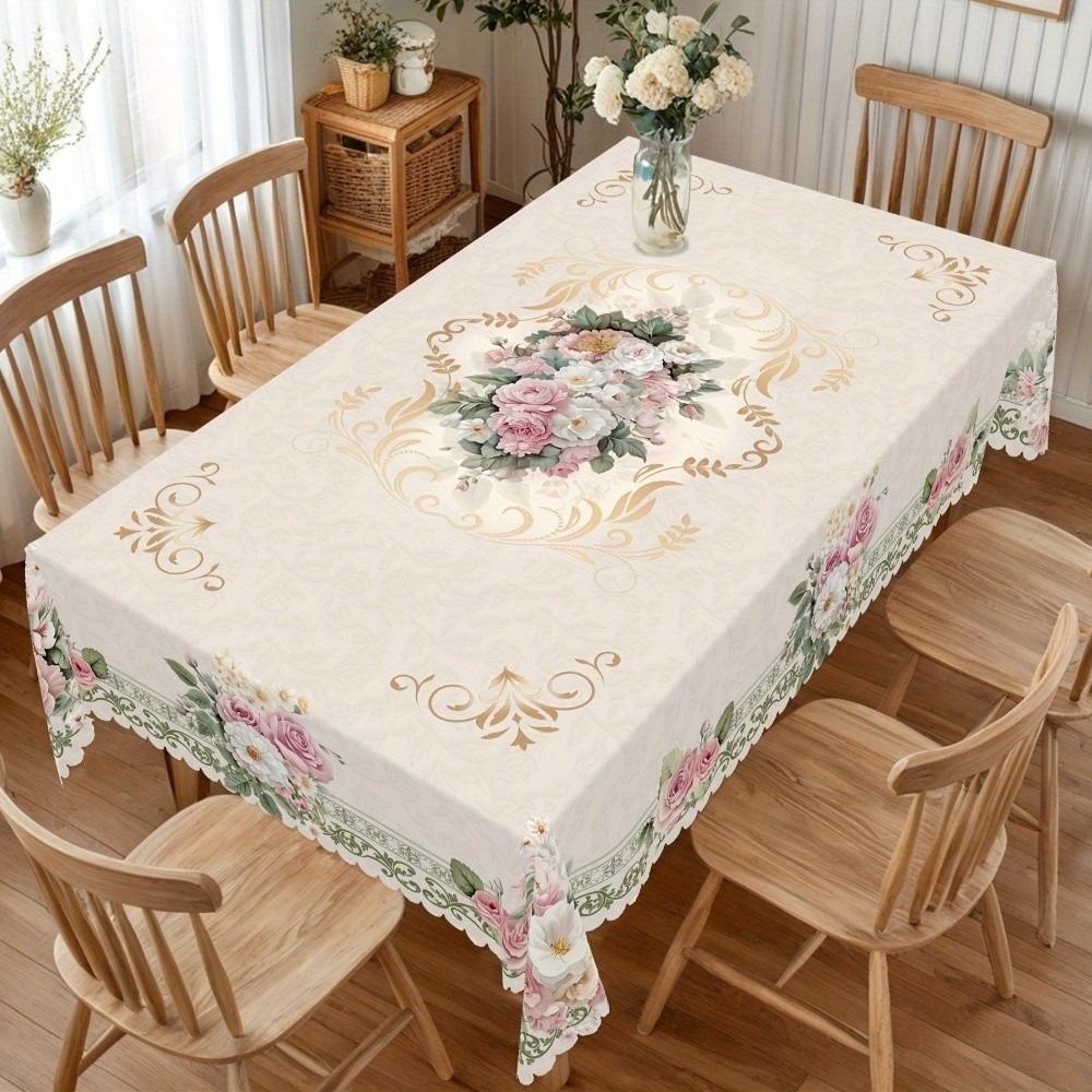 Flower Printed Polyester Tablecloth Country Rooster Washable Rectangle Tablecloth Stain Resistant Waterproof Round Table Cloth