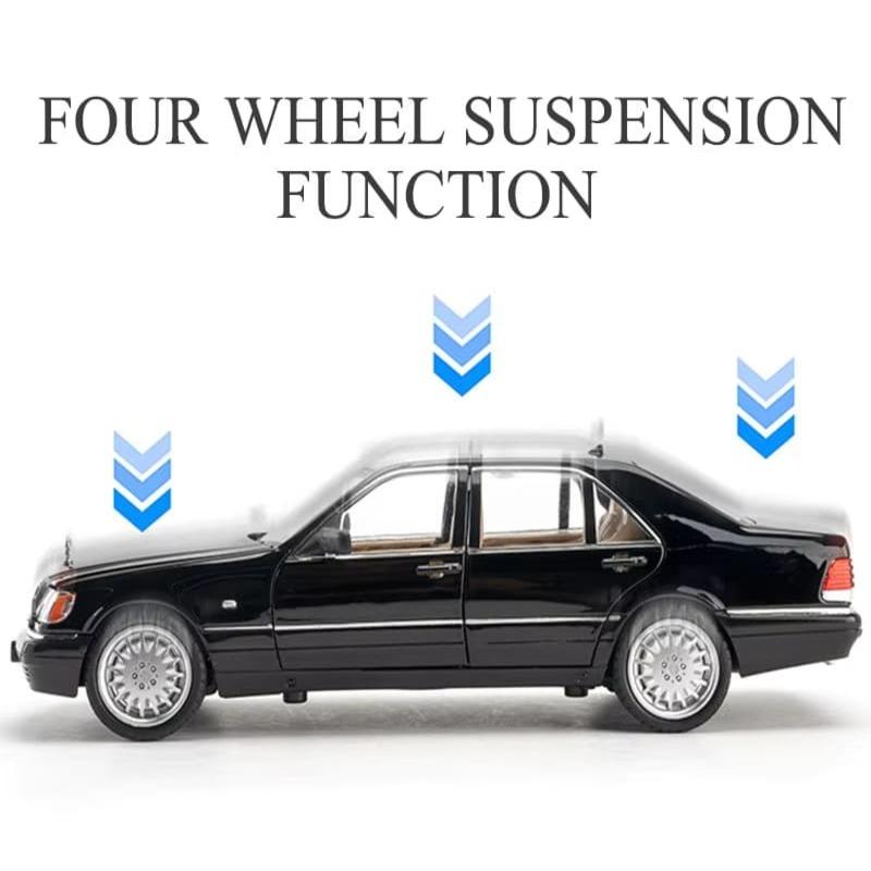 1:24 Mercedes-Benz W140 320SEL Klassisk bil Legering Bilmodell Lyd og lys Trekk tilbake Barnelekesamling Trendy ornamenter Gutter Bursdagsgave