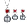 Jewelry Copper Bottom Gold-Plated Red Corundum Gray Pearl Premium Set Women 14-12M