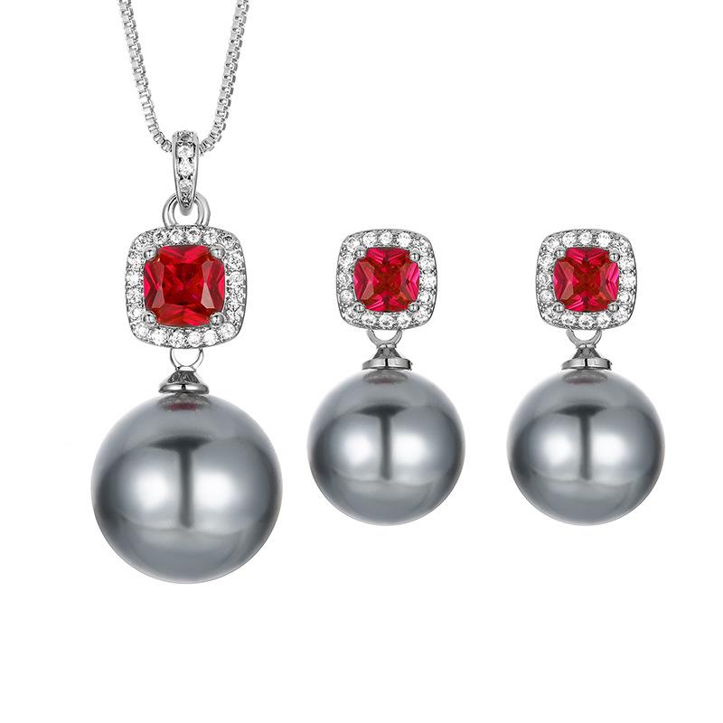 Jewelry Copper Bottom Gold-Plated Red Corundum Gray Pearl Premium Set Women 14-12M