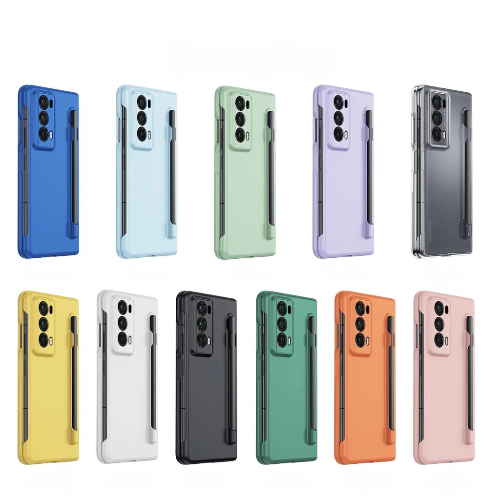 Luxury Armor Case for Honor Magic V2 Matte with Pen Skin Feel Transparent Screen and Solid Color Back Shockproof Hard Plastic Cover