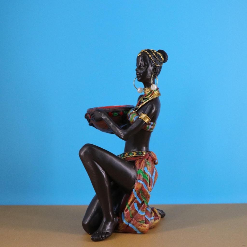 African Sculpture Decorative Figurine Tea Light Candle Holder Tabletop Ornament for Desk Entryway