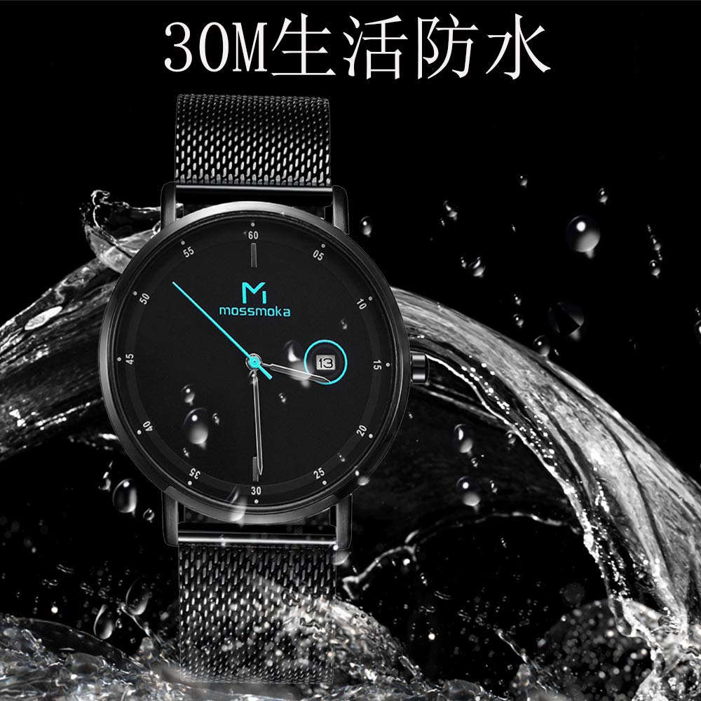 2020 Latest Model Analog Watch Men's Date Ultra-Thin Simple 6MM Mesh Band Unisex Gift Black Waterproof