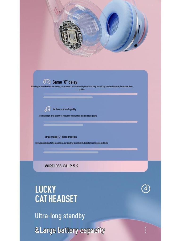 Gradient Cat Ear Bluetooth Over-Ear Headphones: High-Value, Wireless Stereo, Perfect for Gaming & E-Sports