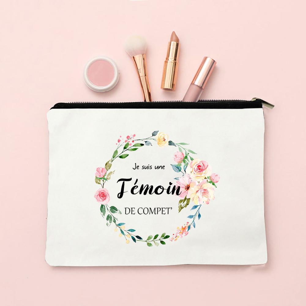 

Temoin Flower French Printed Women Make Up Bag Bridesmaid Cosmetic Case Travel Toiletries Organizer Wedding Gifts for Witness