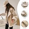 NEEDBO Frauen Winter Jacke Chic Faux Wildleder Pelz Kragen Mäntel Aviator Motorrad Biker Jacken Weibliche Lamm Wolle Mantel