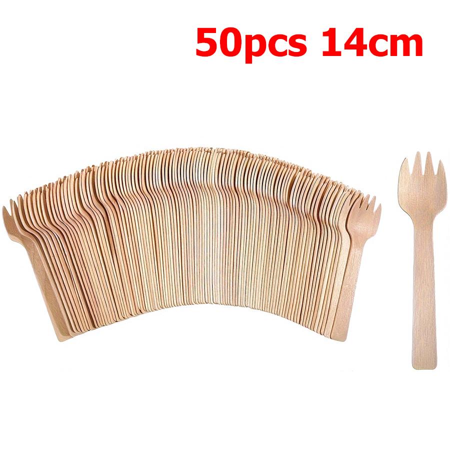 50/100pcs 14cm Disposable Wooden Spoon Fork Set for Party Wedding Cake Tasting Batch Practical Tableware Party Peripherals