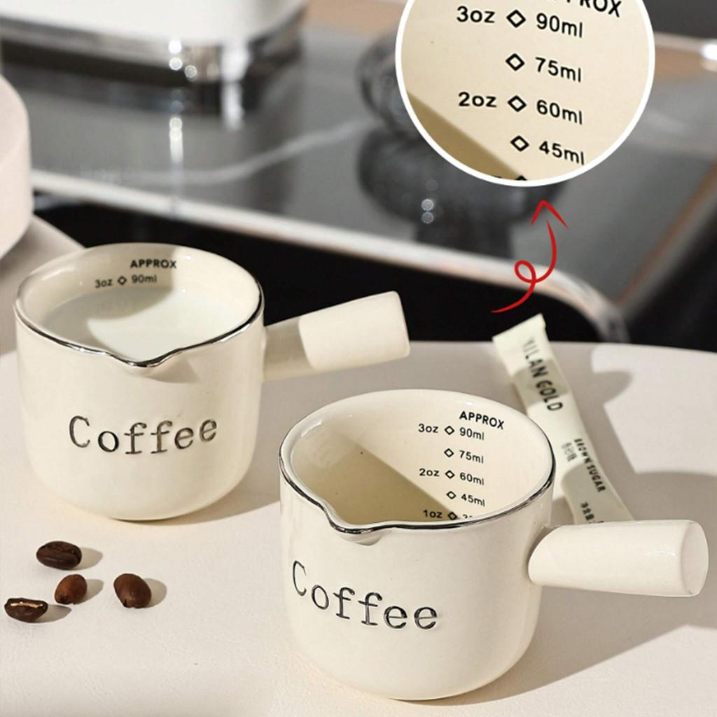 Ceramic Coffee Cup with Measurement Markings Minimalist Kitchen Small Milk Jar Espresso Mug Home Barista Coffee Brewing Cup Gift