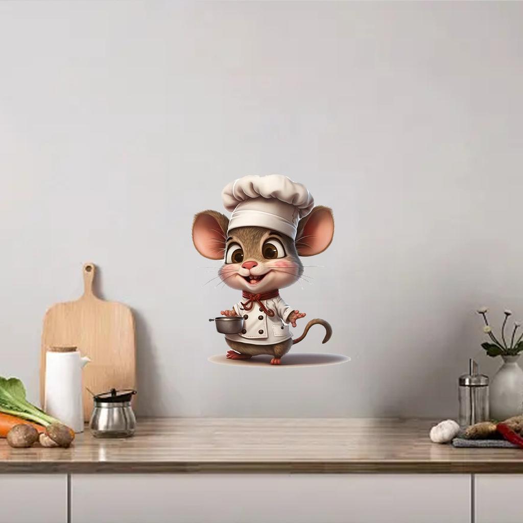 Kreative Cartoon Süße Kochmaus Selbstklebende Wandaufkleber Schlafzimmer Wohnzimmer Ecke Treppenhaus Heimdekoration Wasserdichter Aufkleber M765