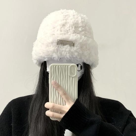 Women Winter Hat Fuzzy Plush Short Brim Solid Color Dome Windproof Warmth Sun Protection Fisherman Cap Outdoor Travel Headwear
