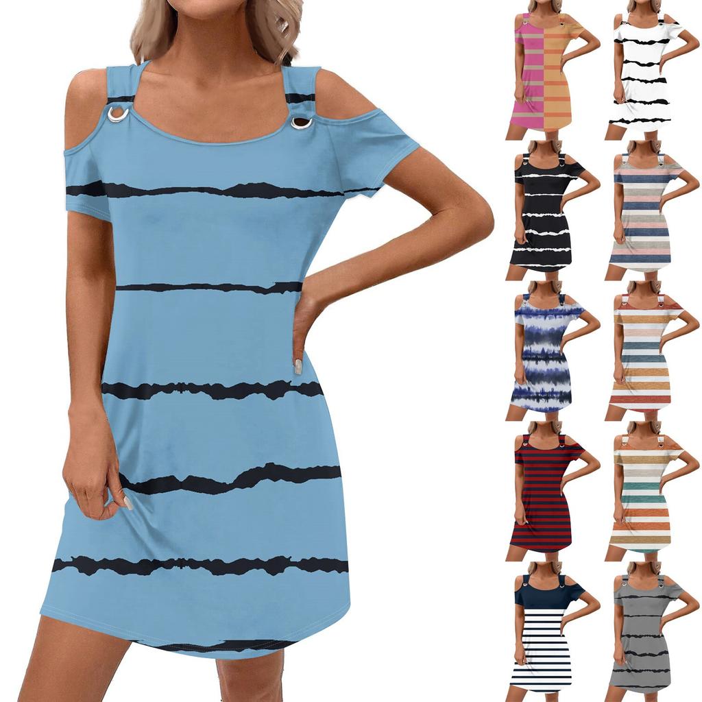 Abito estivo casual da donna alla moda con stampa a righe e tasca