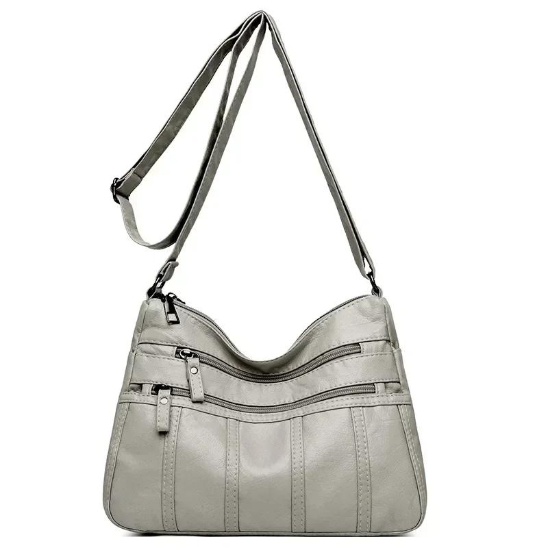 Fashion Soft Leather Crossbody Bag for Women 2024 Casual Female Multi Pocket Messenger Bags Retro Handbags Ladies Shoulder Bags
