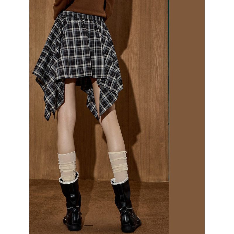 Coolhut2025 Autum Women's Fashionable American Retro Loose and Versatile Plaid Skirt