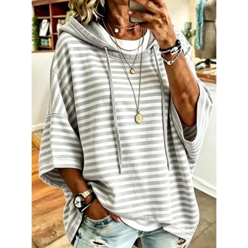 Women Three‑Quarter Sleeves Loose Hoodie Retro Floral Casual Vacation Top