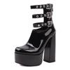 Gladiator Woman Platform Ankle Boots Triple Ankle Strap High Chunky Heel Fashion Red Patent Leather Punk Lady Zipper Short Boots