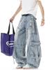 Unisex Deconstructed Ribbon Cargo Denim Jeans - Trendy Autumn Ripped Wide-Leg Multi-Pocket Style for High Street