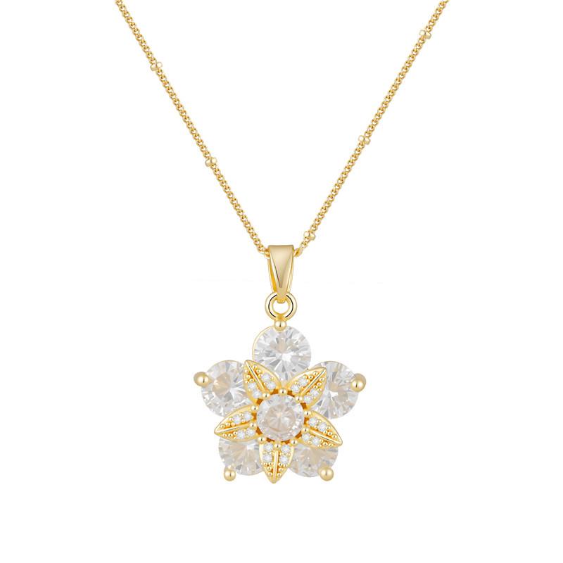 18K Gold-Plated Copper Necklace with Rotating Five-Pointed Flower, High-Quality Luxury Clavicle Chain Featuring Cubic Zirconia. золотой