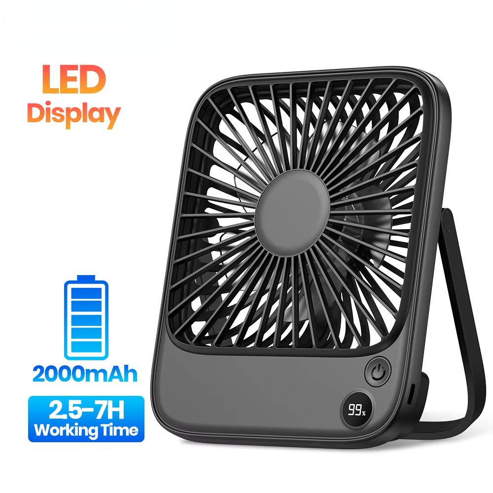 Tragbarer Schreibtischventilator 2000mAh/5000mAh Akkubetrieben Leise Dünner Tischventilator für Büro, Reise, Bibliothek Nackenventilator