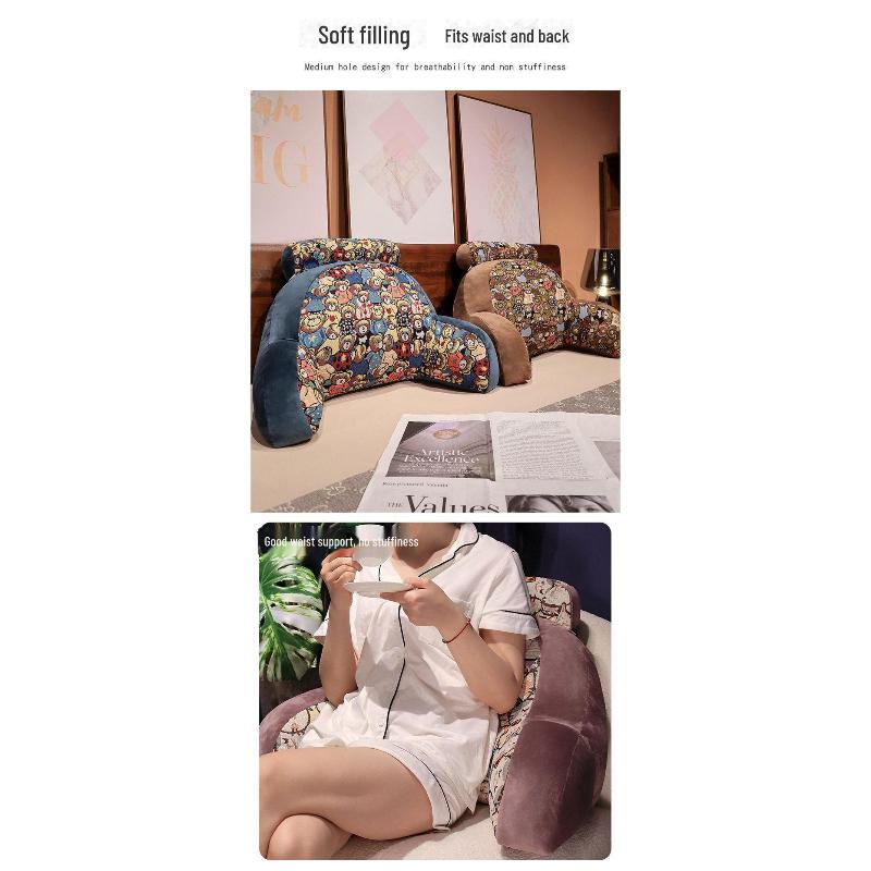 Large Cartoon Jacquard Bedside Pillow - All-Season Lumbar Support for Bed and Office