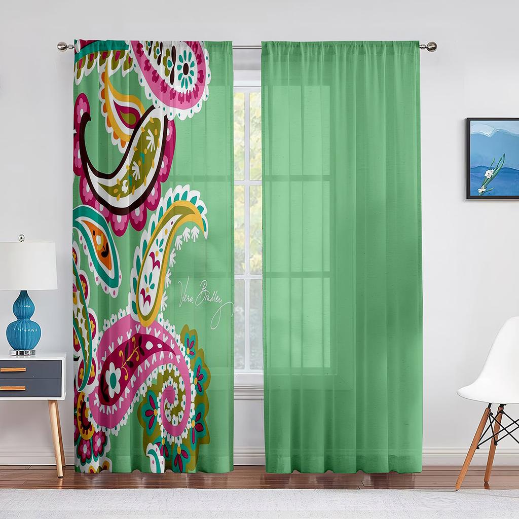 Purple Paisley Based on Traditional Eastern Pastel Design Tulle Curtain for Living Room Bedroom Decor Sheer Voile Window Curtain