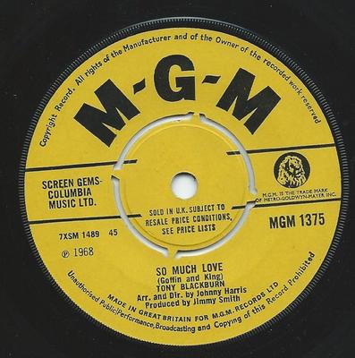 7inch Record TONY BLACKBURN - So Much Love MGM1375 MGM Records 1968 UK Pop Used