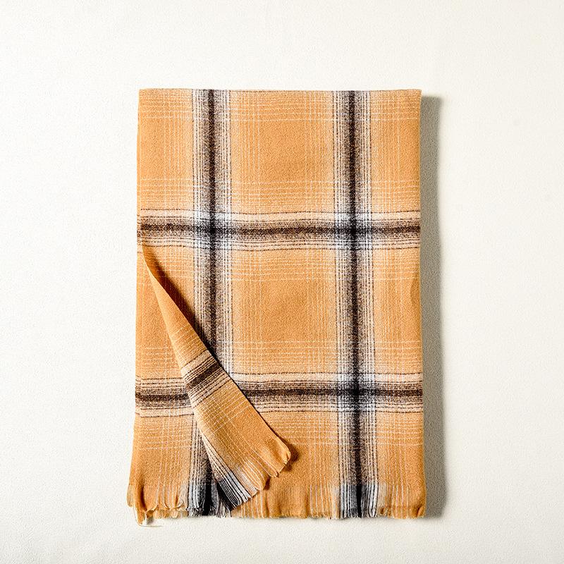 

Осенне-зимний шарф из искусственного кашемира, клетчатый зимний шарф женский жёлтый