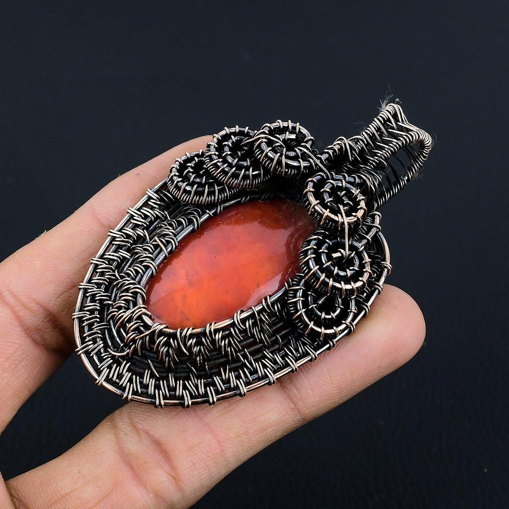 Carnelian 999 Copper Wire Wrapped Pendant, Handmade Gemstone Pendant Jewelry, Gifts For Wife Brand New Pendant