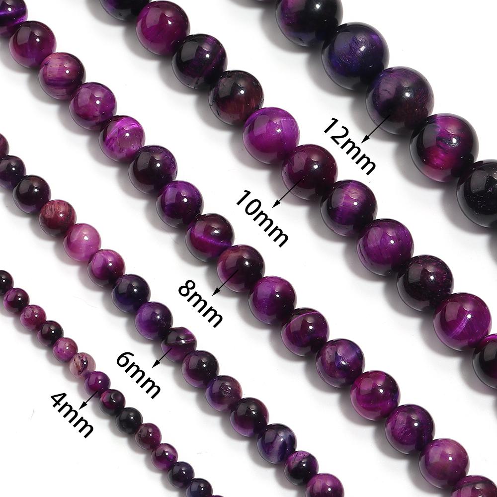 Naturstein Lila Tigerauge Perlen 4 6 8 10 12mm Rund Lose Edelsteinperlen Für Schmuckherstellung DIY Armbänder Halskette Zubehör