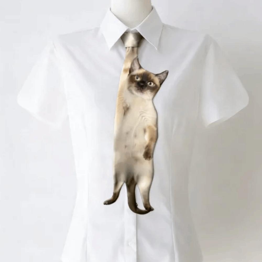 Lifelike Animal Pattern Tie Unique Novelty Necktie Costume Party Cat-shaped Tie  Festive Gatherings